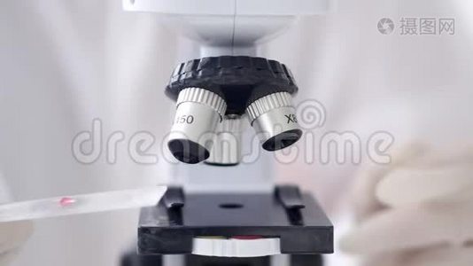 科学家正在实验室里调整显微镜视频