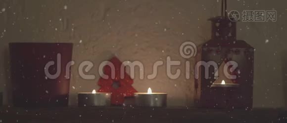 壁炉上点燃的4.5k圣诞蜡烛视频灯视频