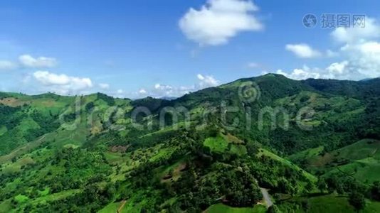 空中观景无人机拍摄山地热带雨林沥青道路曲线超移视频