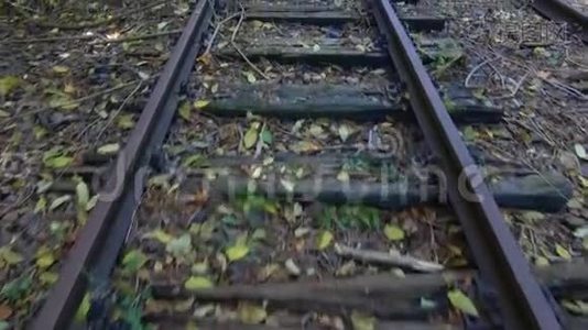废弃铁路轨道与落叶汽车视频
