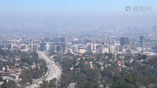 好莱坞和洛杉矶市中心的烟雾空气污染视频