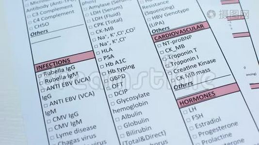 心脏标记，医生检查实验室空白的名字，在试管中显示血样视频