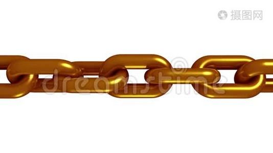 铜黄铜金属链旋转无缝环动画三维运动图形背景新质量工业技术视频
