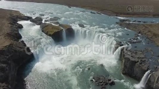 哥达福斯瀑布。 冰岛。 空中观景台视频