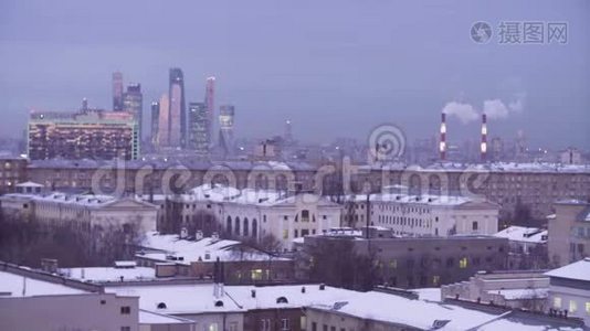 从莫斯科山顶俯瞰莫斯科夜景视频