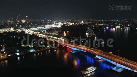 曼谷朝芙拉河大桥交通4夜行视频