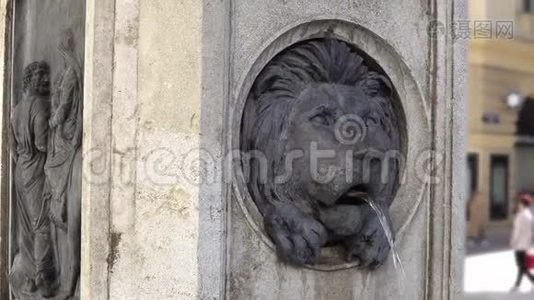 古欧洲青铜狮头喷泉视频