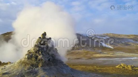 地球，火山活动，地热区，富马洛尔火山沸腾泥盆，冰岛..视频