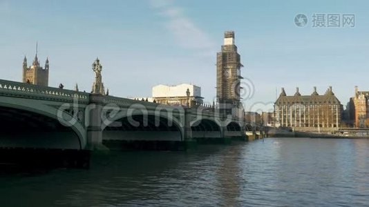 伦敦威斯敏斯特大桥、大本钟和波特库利斯大厦视频