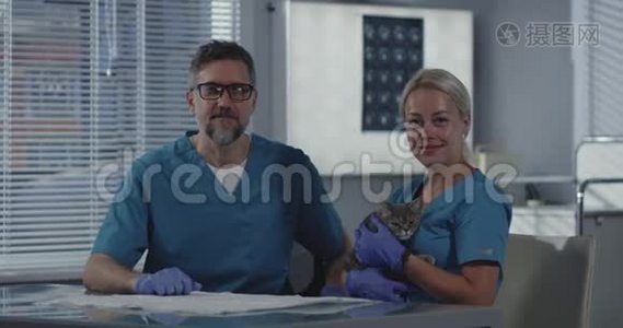 女兽医抱着猫视频