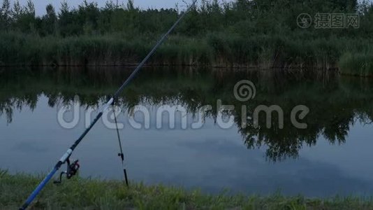 晚上在池塘边钓鱼.视频