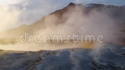 地球，火山活动，地热区，富马洛尔火山沸腾泥盆，冰岛..视频