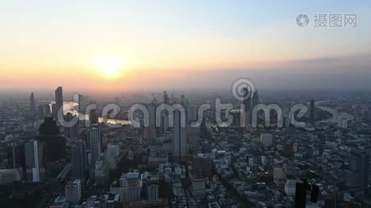 4K日落时曼谷城市景观鸟瞰的时间间隔视频
