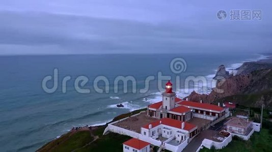 葡萄牙Roca角的灯塔叫做Cabo da Roca-鸟瞰图视频
