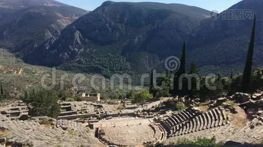 关于圆形剧场的观点，在希腊德尔菲的考古遗址。 4k视频视频