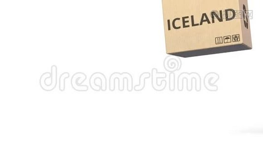 盒子上ICELAND字幕的产品。 3D动动画视频