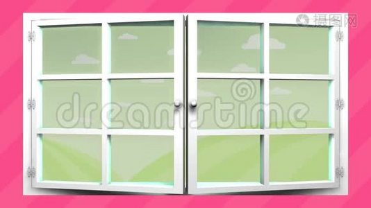 母亲节快乐`贺卡.. 在一扇开着的白色窗户里，有着不同颜色的心的花田视频