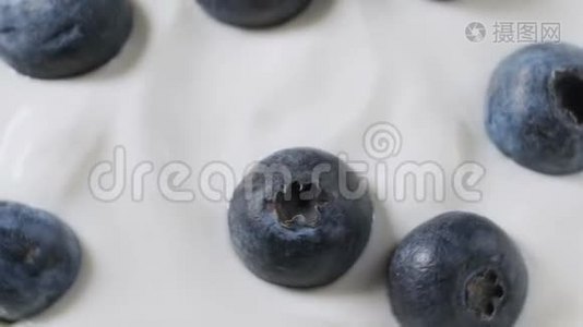 有机酸奶中的蓝莓旋转循环视频4k镜头视频