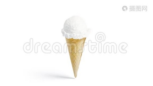 空白白色冰淇淋锥模型，隔离，循环旋转视频