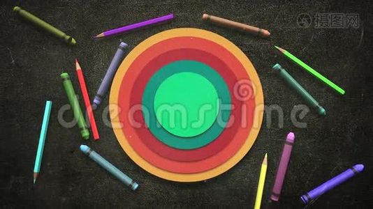 用彩色铅笔特写儿童背景，学校背景教育主题视频