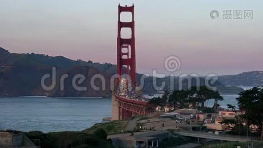 旧金山日落天空背景金门大桥视频