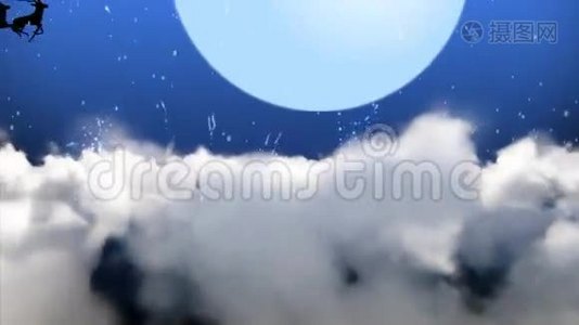 圣诞老人和驯鹿飞越月球的动画视频