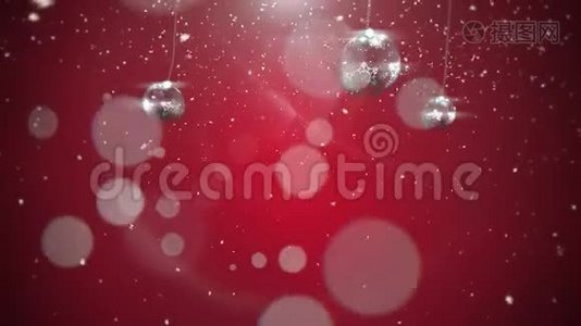 动画特写动作银球和雪花在红色背景视频