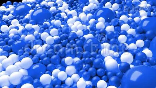 三维简单抽象几何背景与蓝色和白色球覆盖表面，混合顺利。 4k无缝环视频