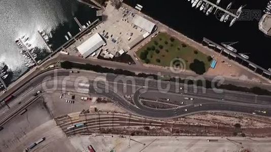 巴伦西亚港口游艇港口的鸟瞰图视频