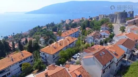 黑山海滩的鸟瞰图，NoviHerceg，Boka Kotors ka5视频