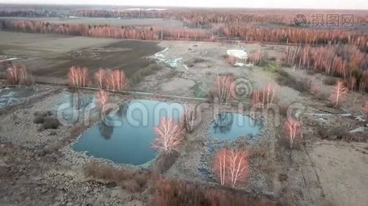 莫斯科地区卢戈瓦亚·洛布尼亚附近的池塘和森林。 从上面看视频