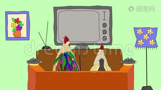 公鸡和母鸡看电视视频
