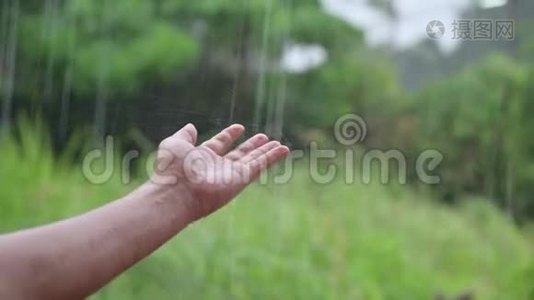 雨水流入手中视频