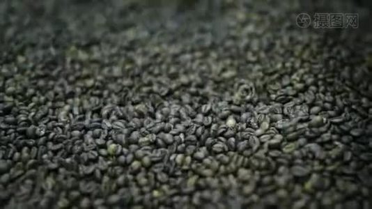 研磨机里的咖啡豆。 新鲜咖啡在咖啡专业机器。 香气，背景..视频