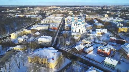 全景Gatchina，一月日航拍视频.. 列宁格勒地区。 俄罗斯视频