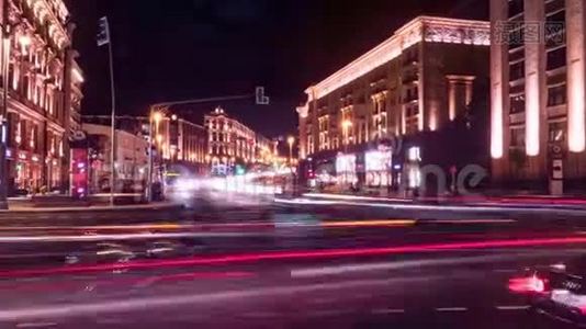 莫斯科夜景到Tverskaya街视频