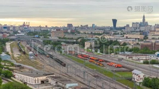 莫斯科时间推移，第三个运输环和莫斯科市中心的夜景`交通、汽车灯视频