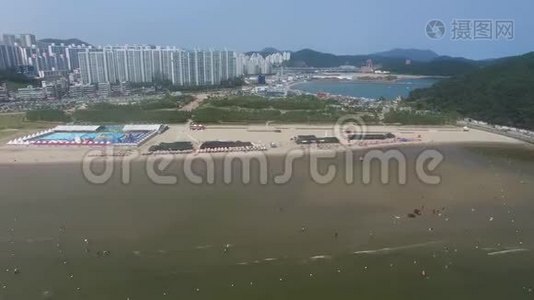 亚洲釜山达达波海滩夏季鸟瞰图视频