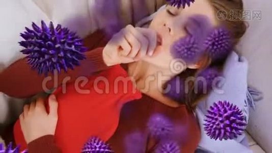 紫色冠状病毒与病人的背景动画视频