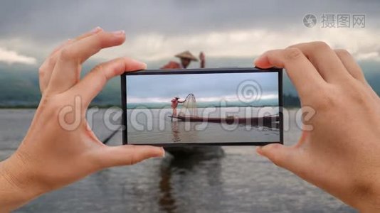 缅甸英乐湖缅甸渔民摄影摄像视频