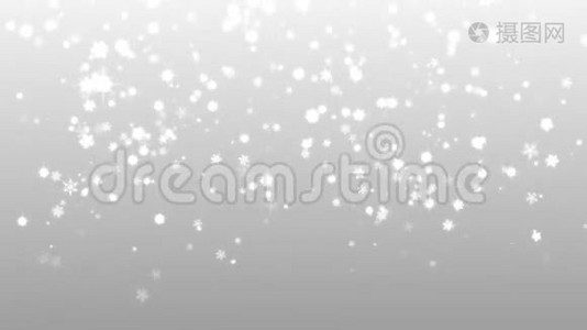 圣诞节的银色背景，雪花飘落的雪花，圣诞与星星视频