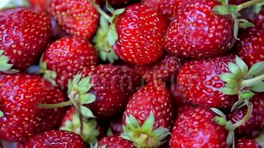 新鲜水果、美味草莓作为食物的背景。 有机健康成熟草莓营养。视频