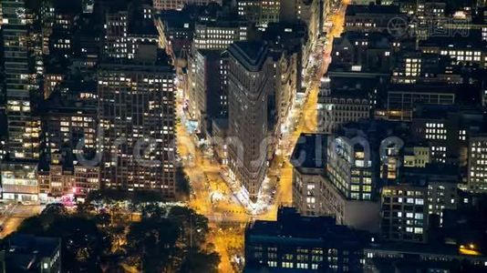 纽约之夜平铁时间推移屋顶景观视频