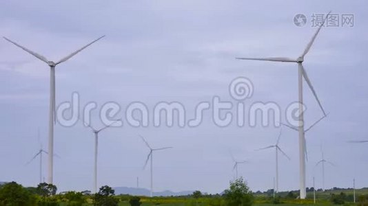 绿色领域的风力涡轮机正在旋转视频