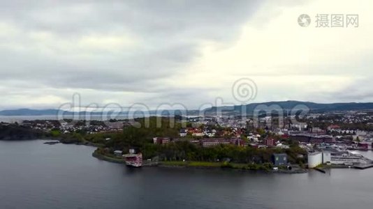 挪威特隆赫姆的空中景观。视频
