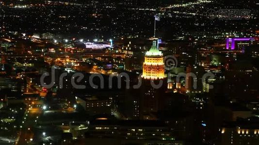 天黑4K后，圣安东尼奥市中心的空中时光视频