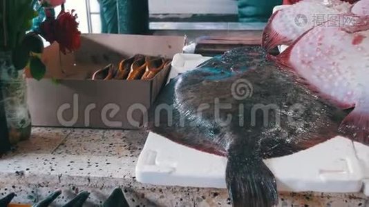 鱼类商店柜台上的新鲜海鱼卡姆巴拉视频