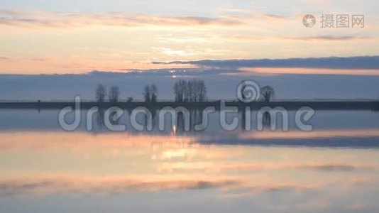 海鸥飞过平静的水面视频