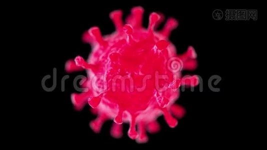 COVID-19医学插图的概念。 冠状病毒。 显微镜病毒关闭。视频