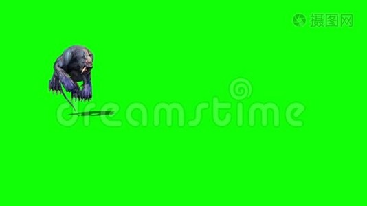 怪物美洲狮跳跃攻击绿色屏幕3D渲染动画视频